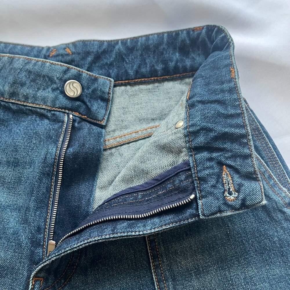 NWOT STELLA MCCARTNEY DARK BLUE VINTAGE WORKWEAR WIDE-LEG CARPENTER DENIM JEANS - Picture 7 of 11